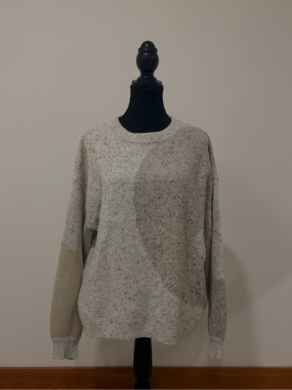 Motel Rocks Speckled Crewneck Sweater in Light Gray and Cream